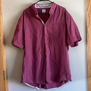 Burgundy Short Sleeve Button-Up Shirt